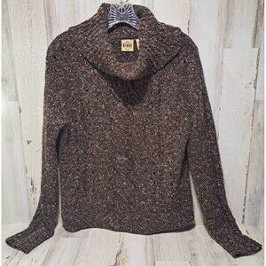 Chunky Open Knit Wool Turtleneck Sweater Womens Sz L Brown Speck Academia BMoss